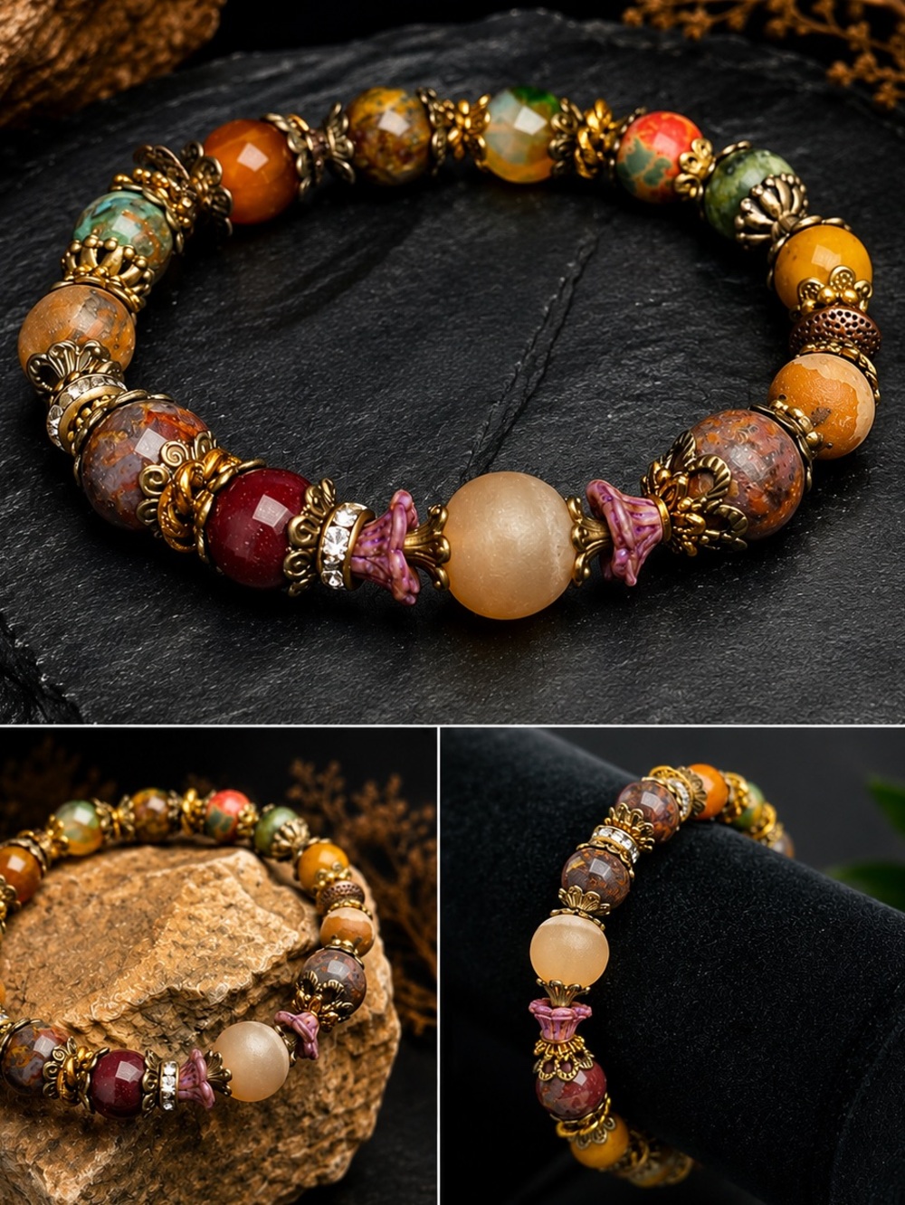 Southwest Boho Stretch Gemstone Bracelet with Jasper & Agate | One of a Kind